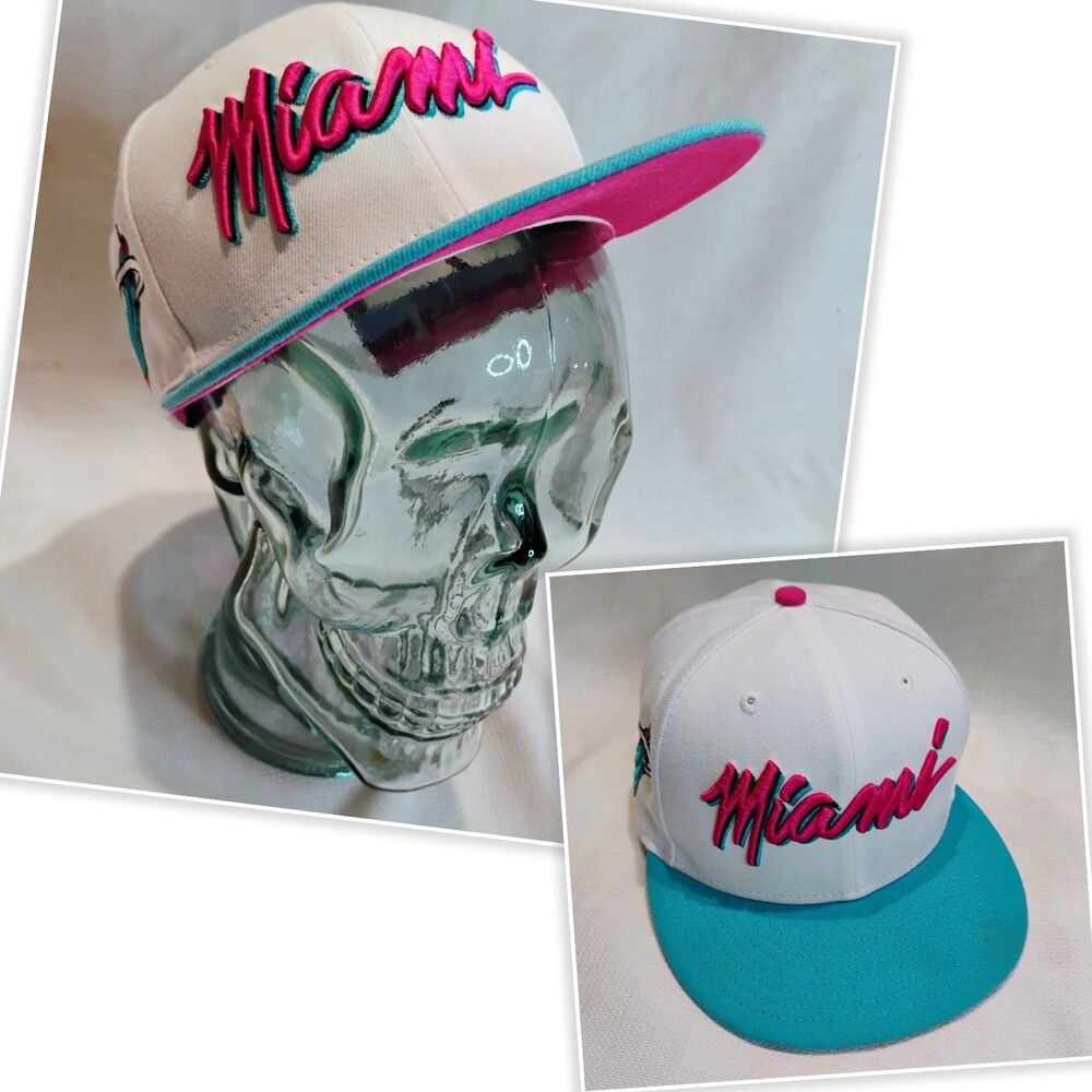 Rare Miami Heat NBA New Era 9Fifty Throwback Snapback Cap Neon Pink & Teal Hat